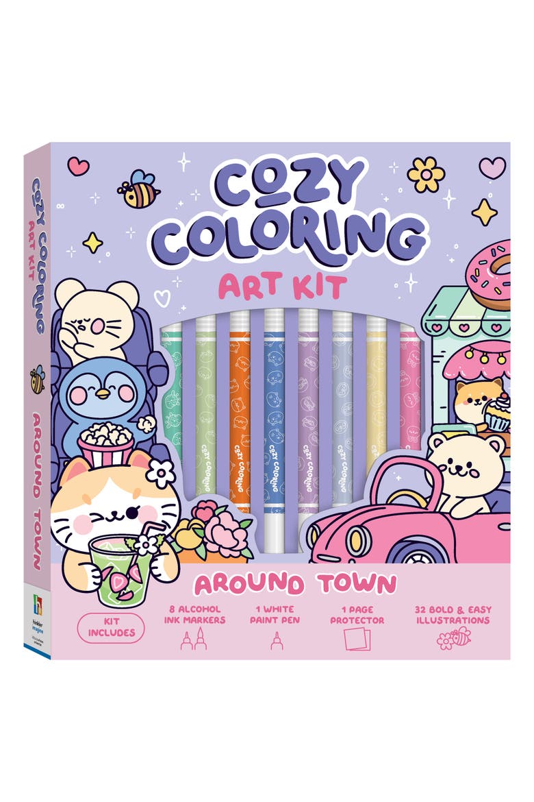 Cozy Coloring, Around Town Art Kit, 32 Page Adult Coloring Book Set, Main, color, Multicolored