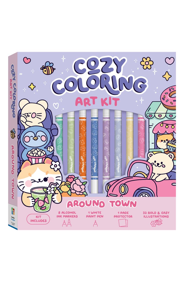 Art Maker Cozy Coloring, Around Town Art Kit, 32 Page Adult Coloring Book Set, Main, color, Multicolored