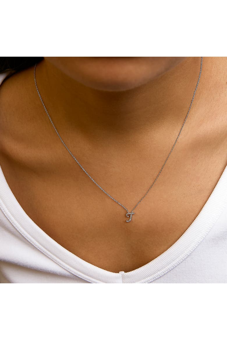 10K Gold Diamond Accent  A-Z Initial Script Style Pendant Necklace, Alternate, color, White | T