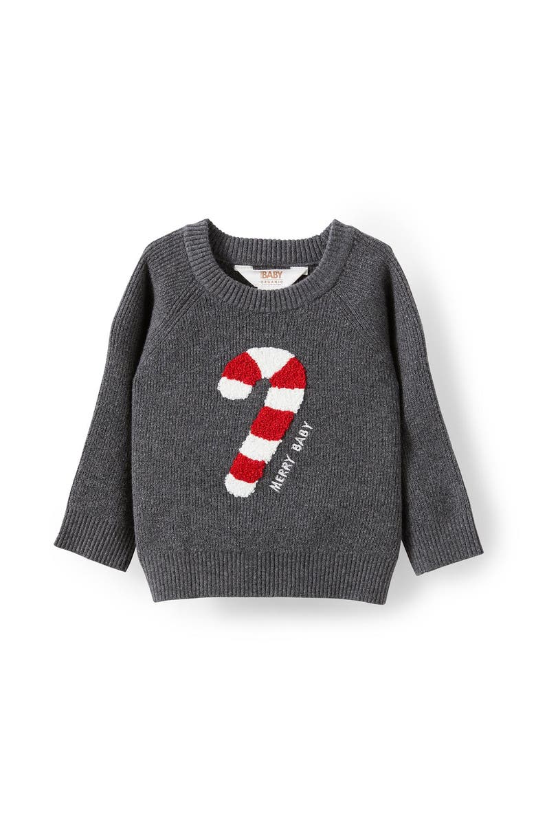 Cotton On Kids Organic Knit Sweater, Main, color, Charcoal Marle Xmas Merry