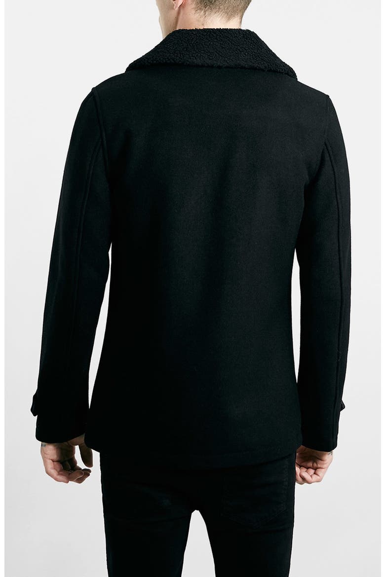 Peacoat with Removable Faux Fur Collar, Alternate, color, BLACK
