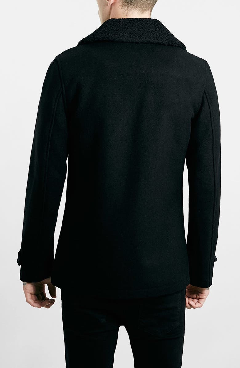 Topman Peacoat with Removable Faux Fur Collar, Alternate, color, 