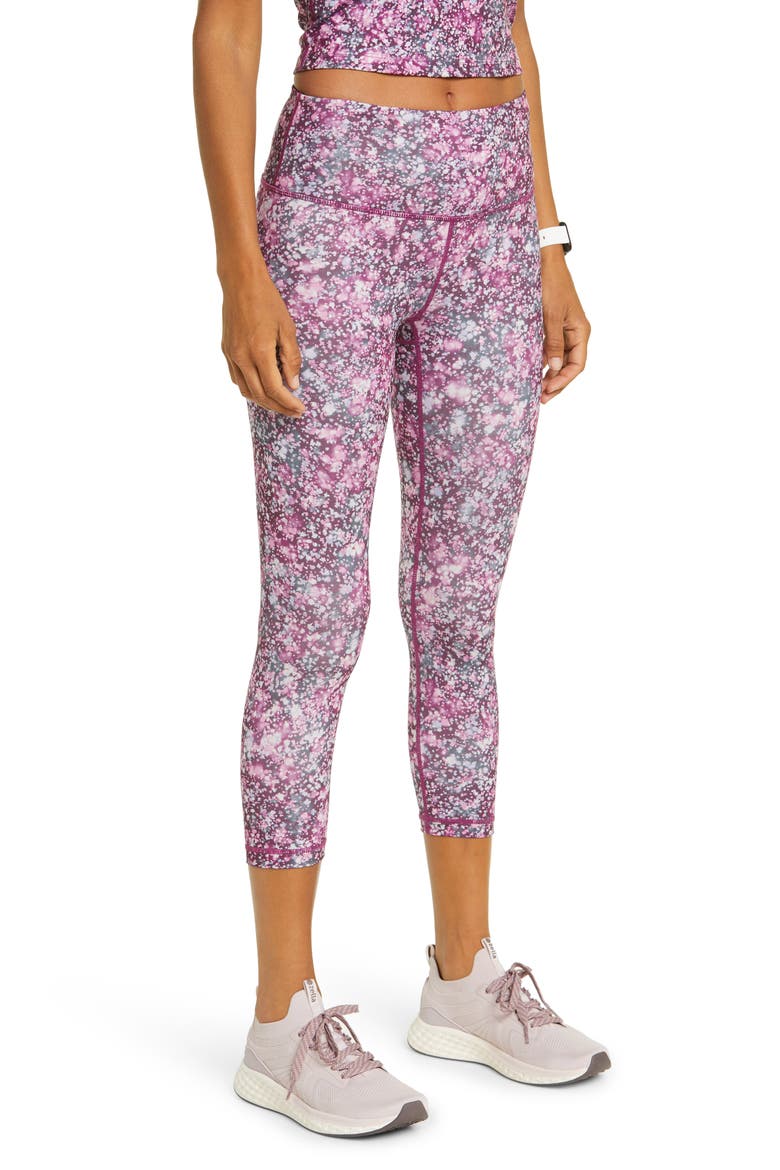 High Waist Studio Lite Crop Leggings, Alternate, color, PURPLE STARLING FLOWER FIELDS