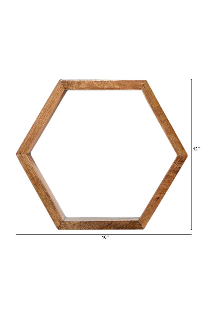 12-in Wooden Hexagon Floating Honeycomb Shelf, Alternate, color, Brown