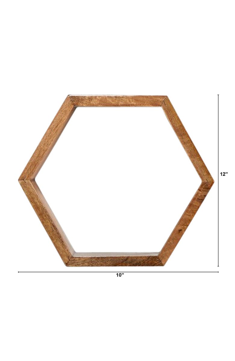 NEARLY NATURAL 12-in Wooden Hexagon Floating Honeycomb Shelf, Alternate, color, Brown