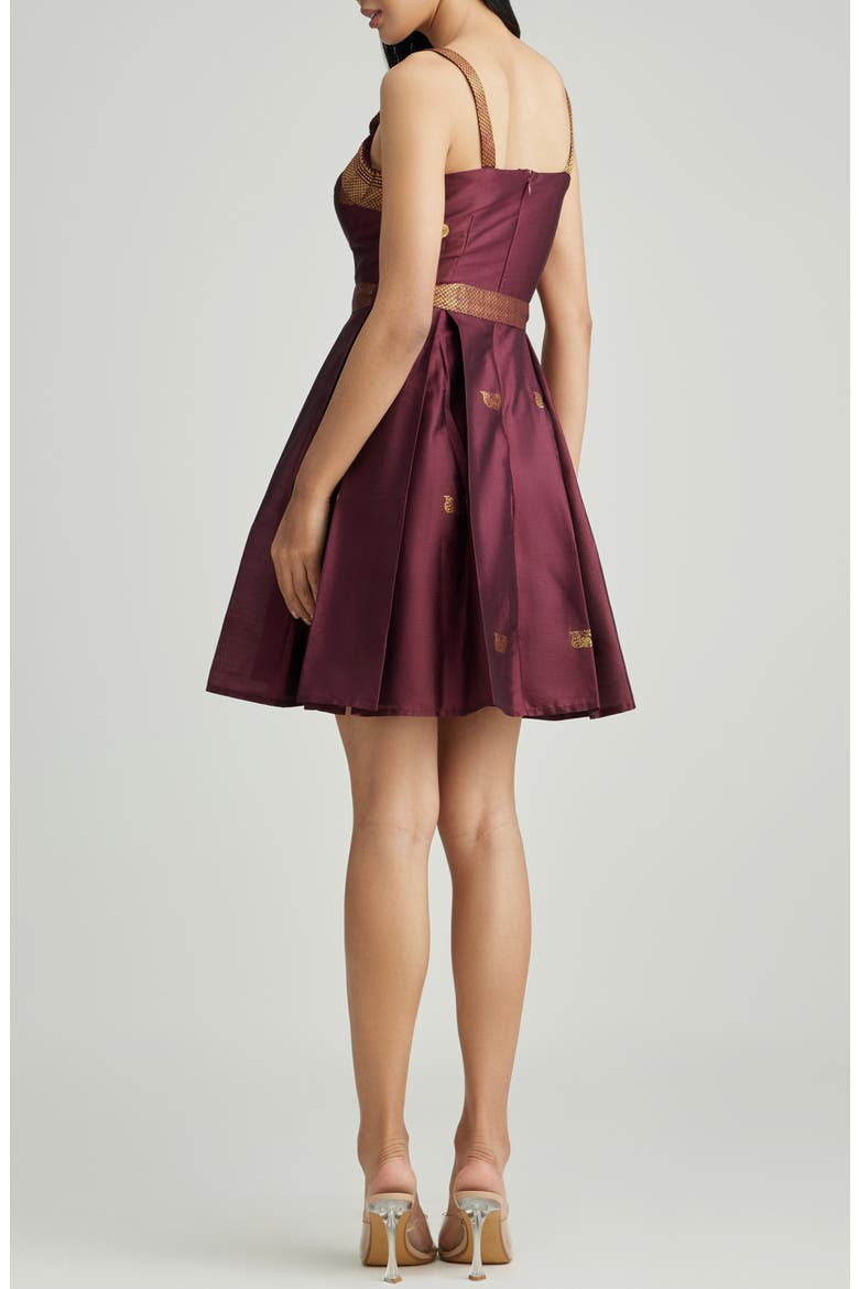 Gianna Fit & Flare Silk Dress, Alternate, color, BROWN