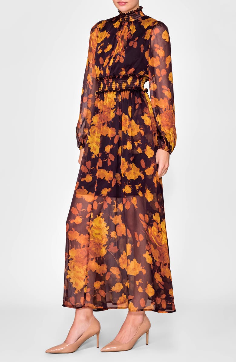 MELLODAY Floral Long Sleeve Chiffon Dress, Alternate, color,