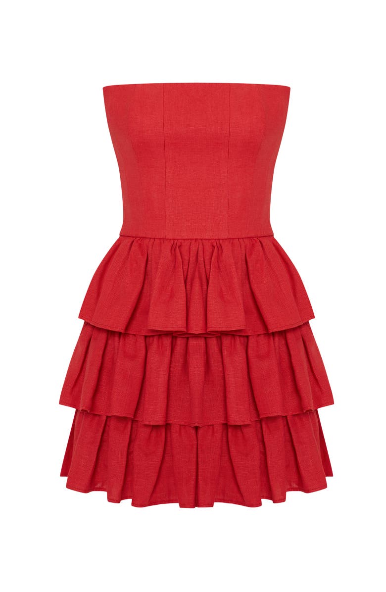 Labeca London Mila Linen Strapless Mini Dress, Alternate, color, Red