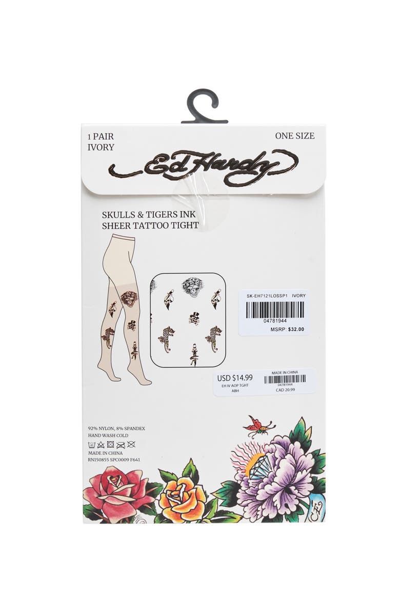 Ed Hardy Womens Tiger Tattoo Tights 1-Pack, Alternate, color, Ivory