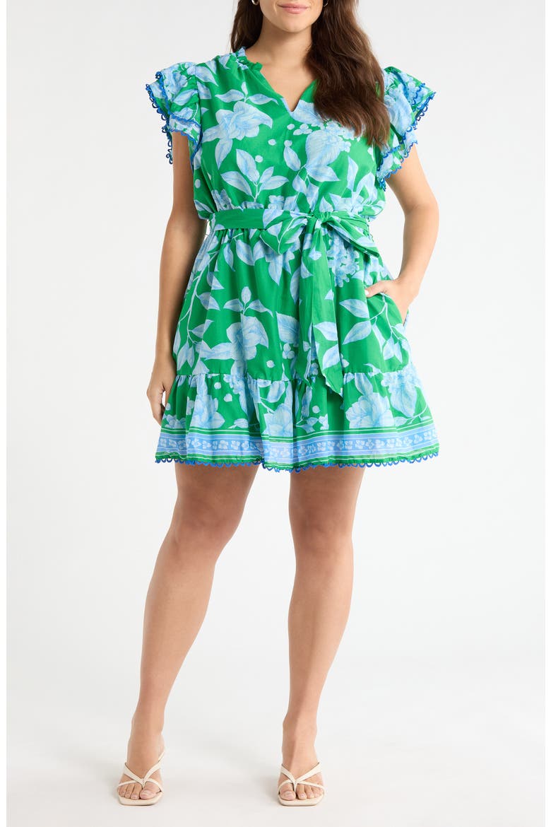 Verbena Floral Eriny Ruffle Minidress, Main, color, KELLY-BLUES