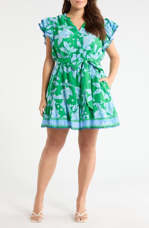 Verbena Floral Eriny Ruffle Minidress (Plus)