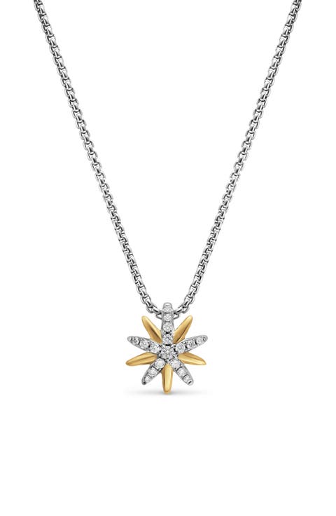 Starburst Sterling Silver, 18k Gold & Diamond Station Necklace