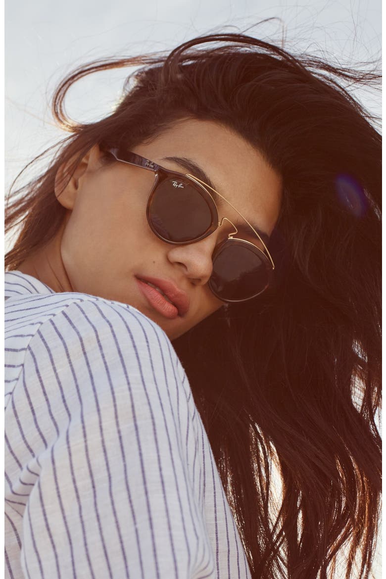Highstreet 50mm Brow Bar Sunglasses, Alternate, color, BROWN/ HAVANA