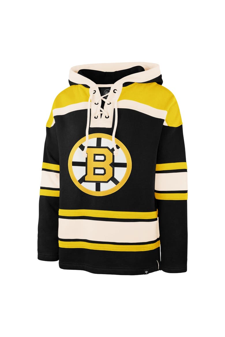 Men's '47 Jeremy Swayman Black Boston Bruins Player Name & Number Lacer Hoodie, Alternate, color, Black