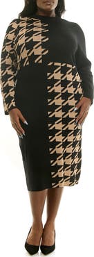 Nina Leonard Long Sleeve Jacquard Sheath Dress