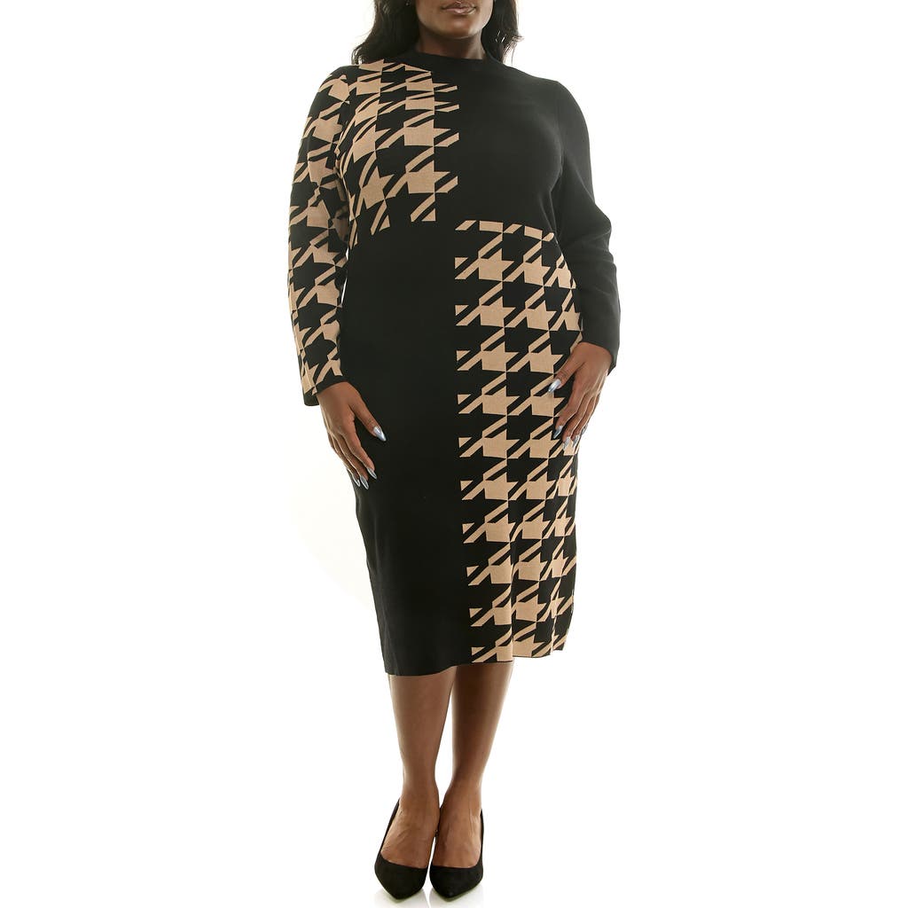Nina Leonard Long Sleeve Jacquard Sheath Dress In Black