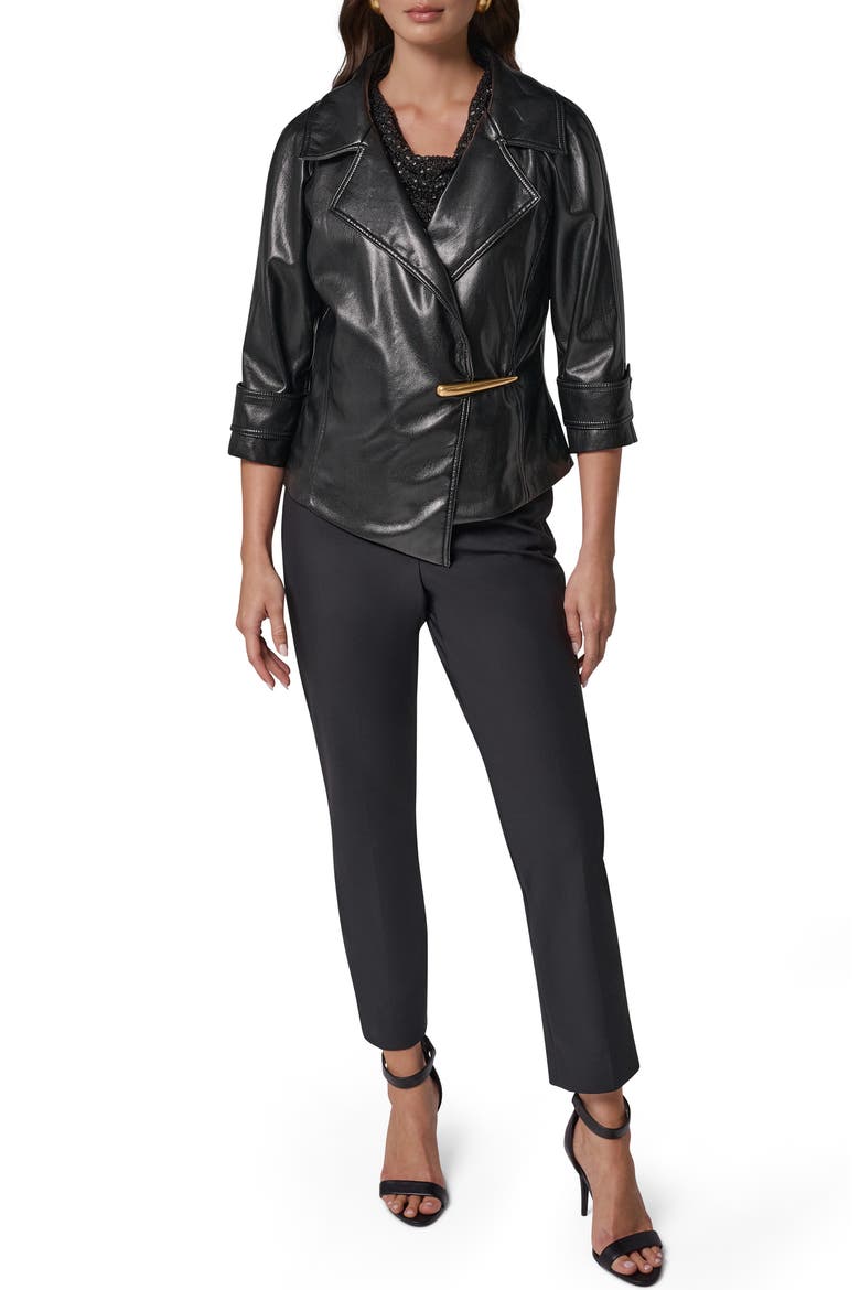 Faux Leather Blazer, Alternate, color, BLACK