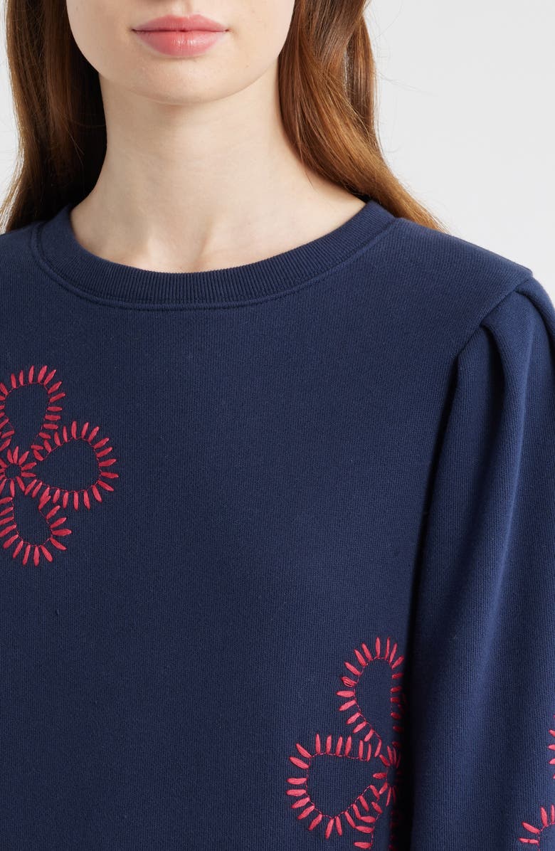 Rails Tiffany Floral Embroidered Balloon Sleeve Cotton Sweatshirt, Alternate, color, Navy