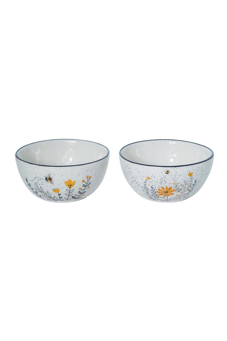 Ceramic Speckle Honey Bee Bowl Set of 2 Spring Home Decorations for Summer Decorative Bowls, Main, color, White