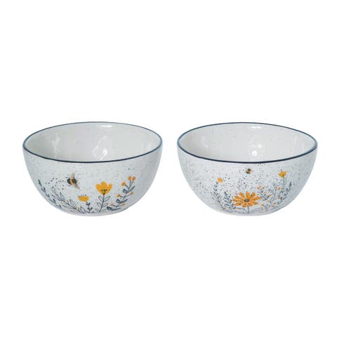 Ceramic Speckle Honey Bee Bowl Set of 2 Spring Home Decorations for Summer Decorative Bowls
