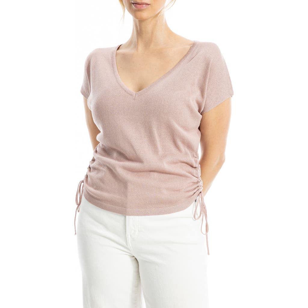 Max Studio Side Ruched Short Sleeve V-neck Sweater In Purple