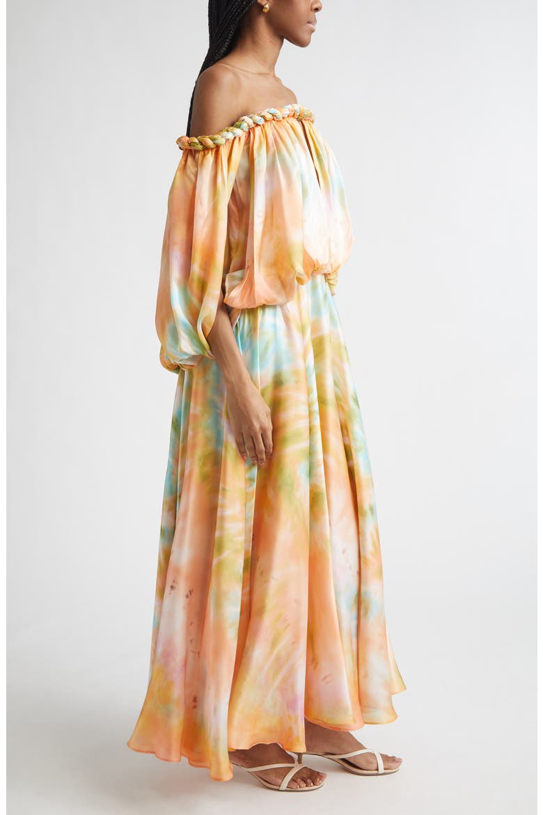 Luna Twist Print Silk Gown, Alternate, color, CORAL TIE DYE