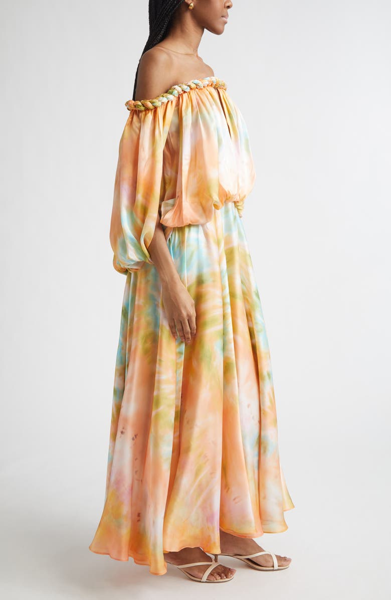 Zimmermann Luna Twist Print Silk Gown, Alternate, color, Coral Tie Dye