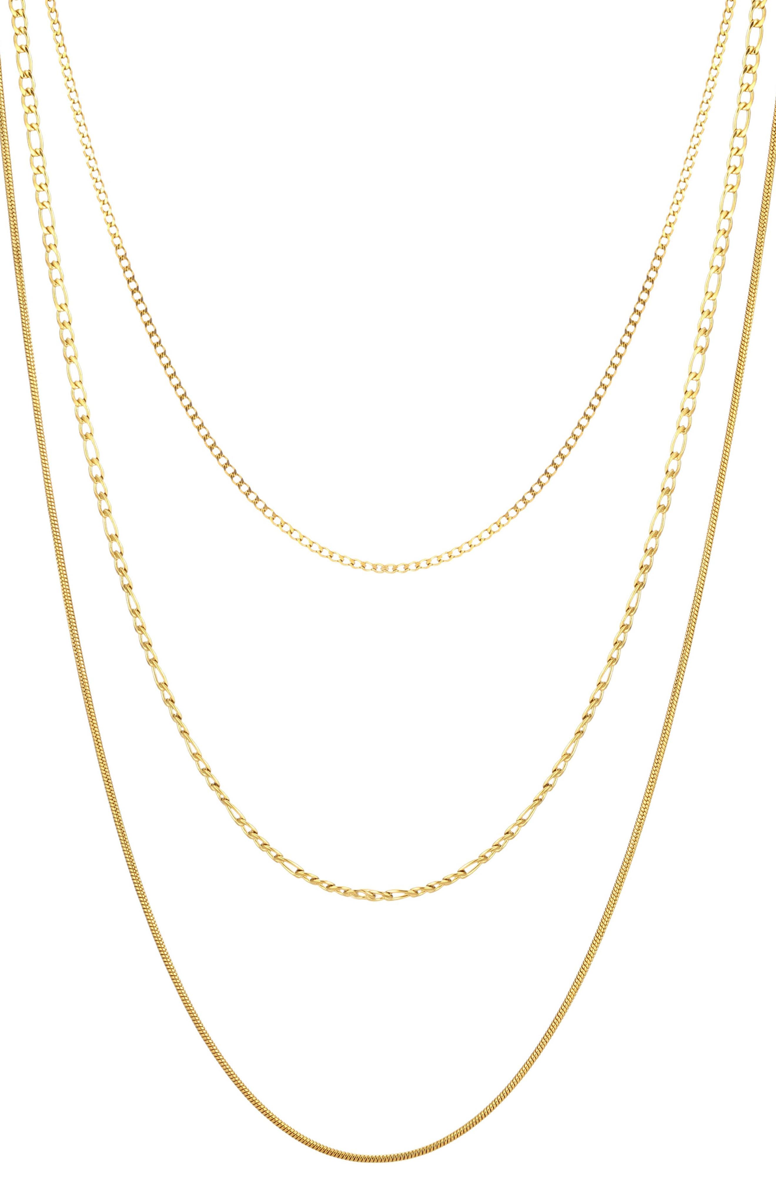 Tarnish Resistant 18K Gold Plate 3-Layer Connected Chain Necklace