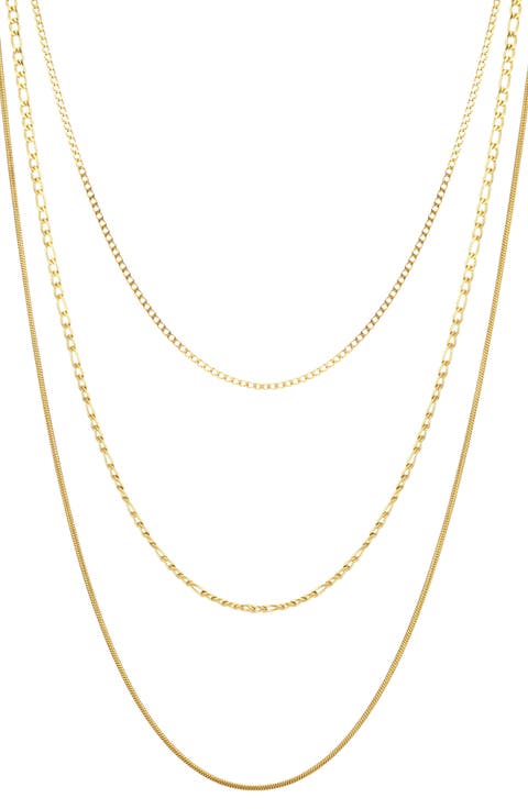 Tarnish Resistant 18K Gold Plate 3-Layer Connected Chain Necklace