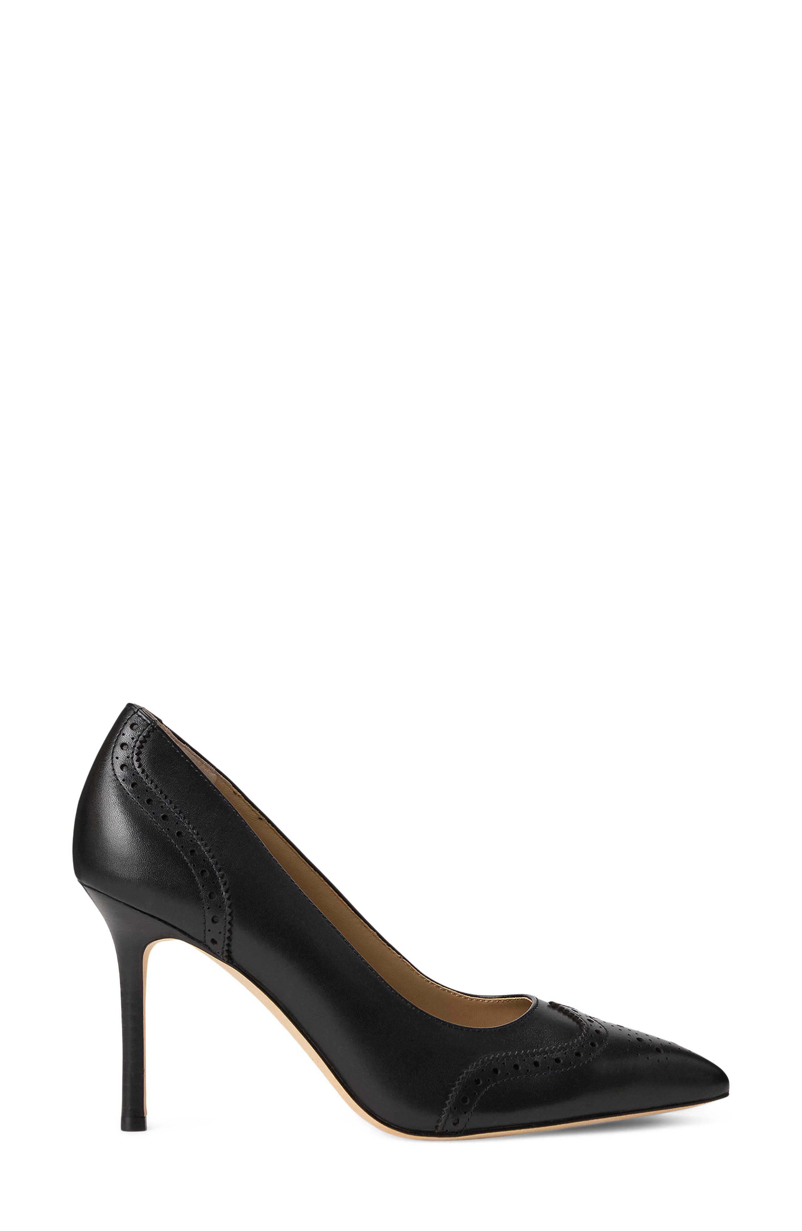 Lynden Pointed Toe Wingtip Pump, Alternate, color, BLACK