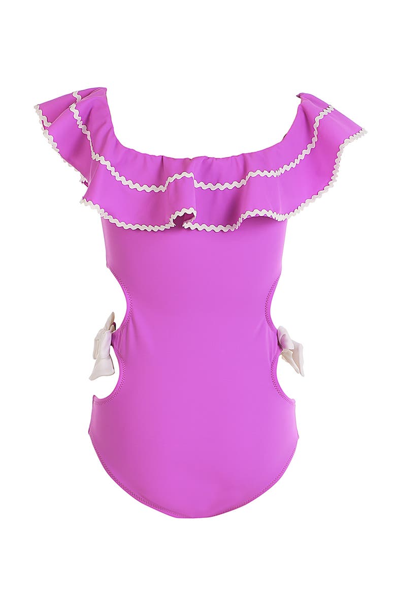 NESSI BYRD Off-Shoulder Side Cut-Out and Bows One-Piece Swimsuit, Alternate, color, Purple