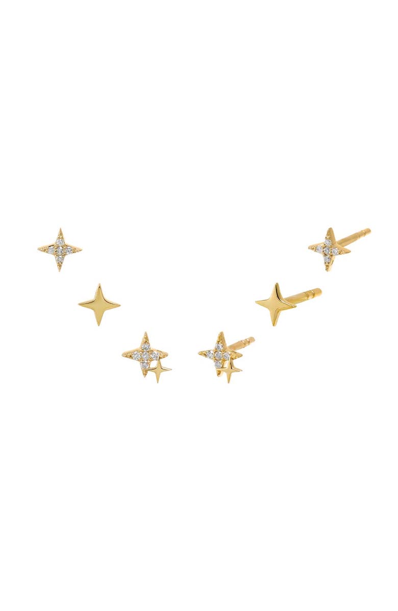 BY ADINA EDEN Diamond Solid/Pave Starburst Earring Combo Set 14K, Main, color, 