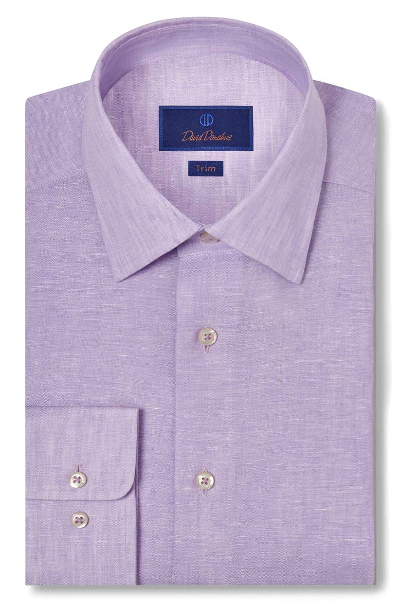 Trim Fit Linen Dress Shirt, Main, color, LILAC