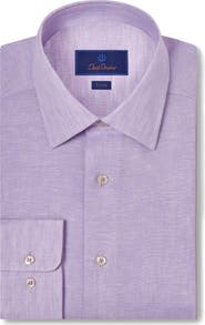 David Donahue Trim Fit Linen Dress Shirt