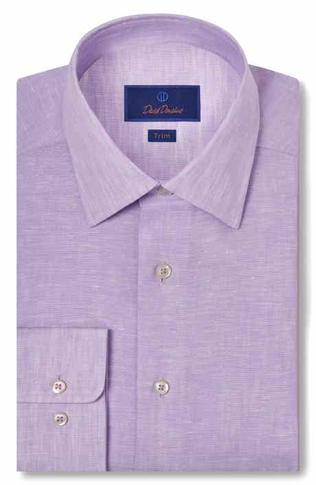 David Donahue Trim Fit Linen Dress Shirt