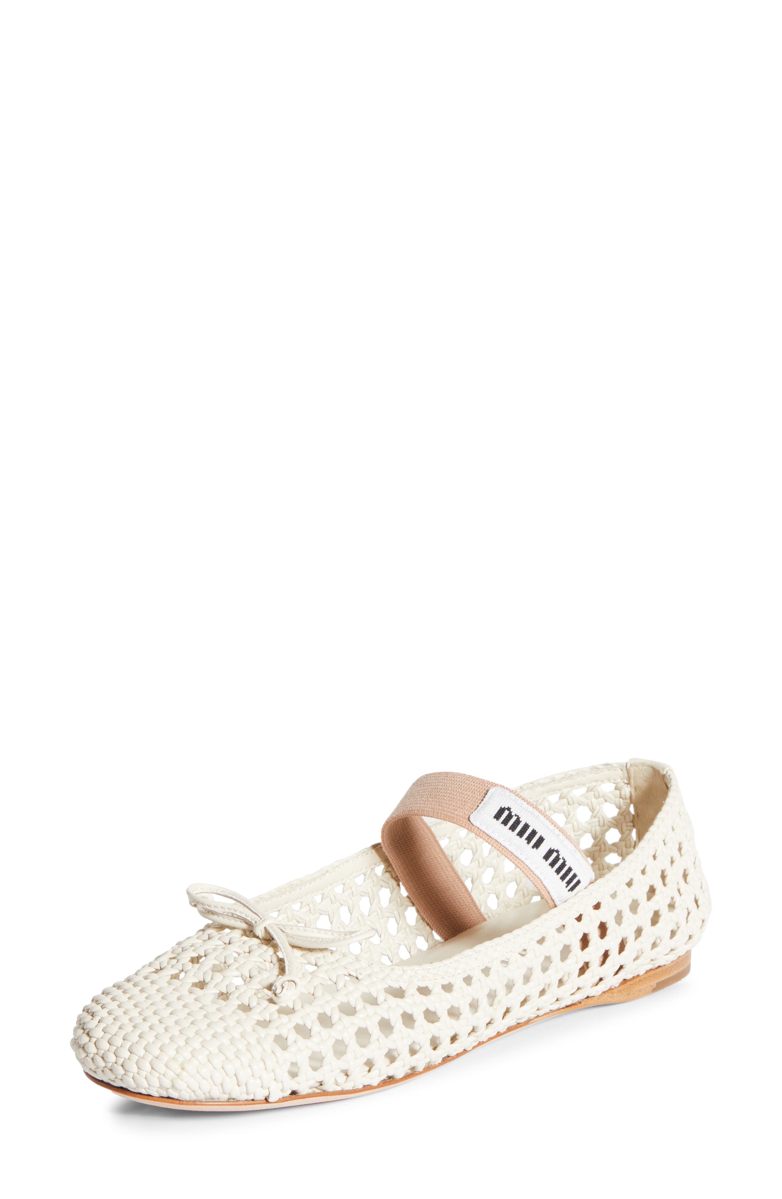 Miu Miu Woven Mary Jane Ballet Flat, Main, color, White