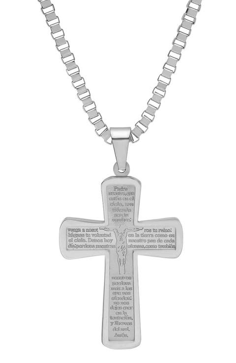 Men's Spanish Lord's Prayer Cross Pendant Necklace