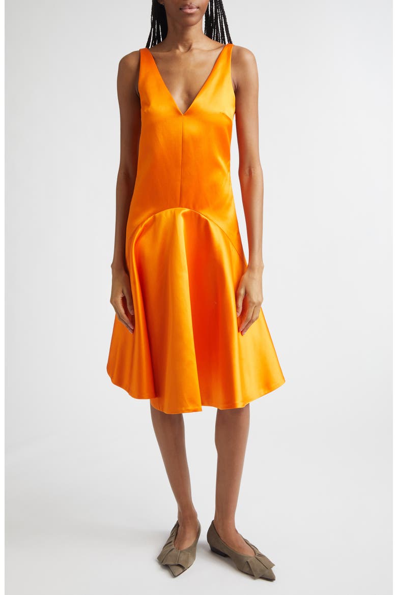 Draped Double Face Satin Dress, Main, color, SATSUMA