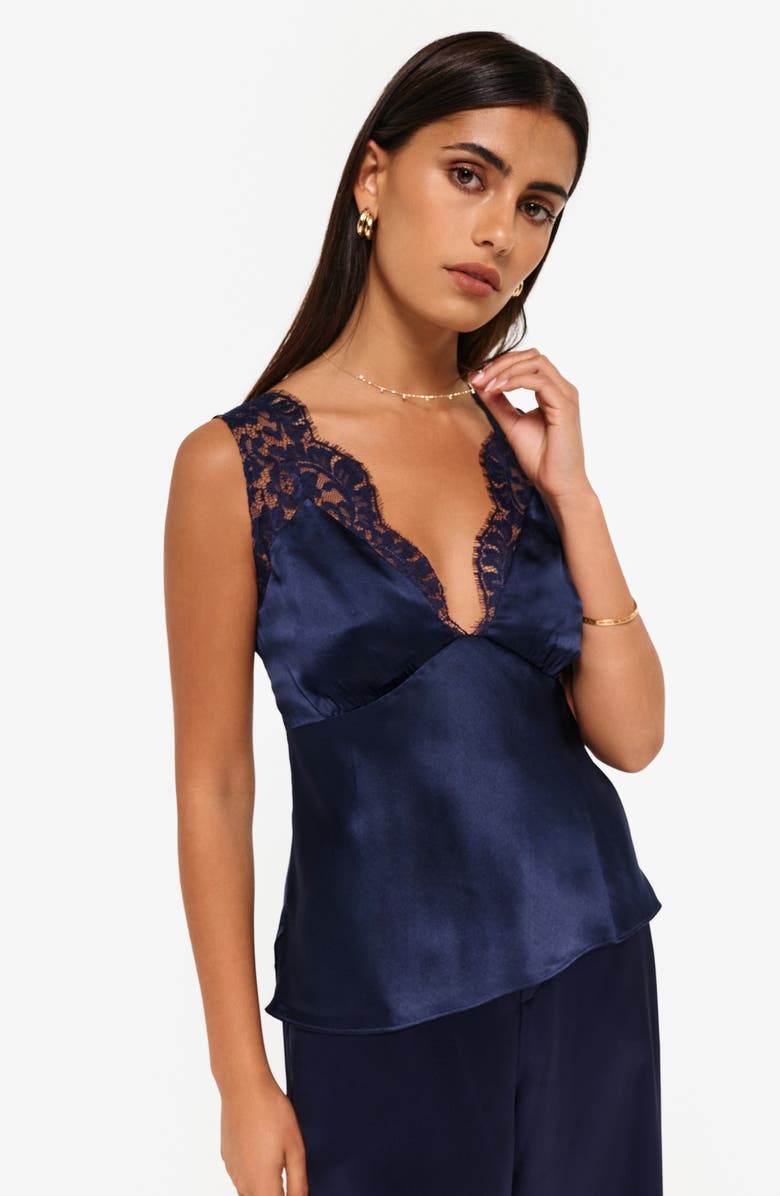 CAMI NYC Reza Lace Trim Silk Charmeuse Camisole, Alternate, color, 
