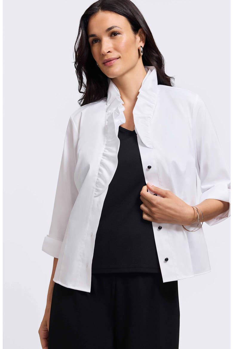 Edith Ruffle Button-Up Shirt, Alternate, color, WHITE
