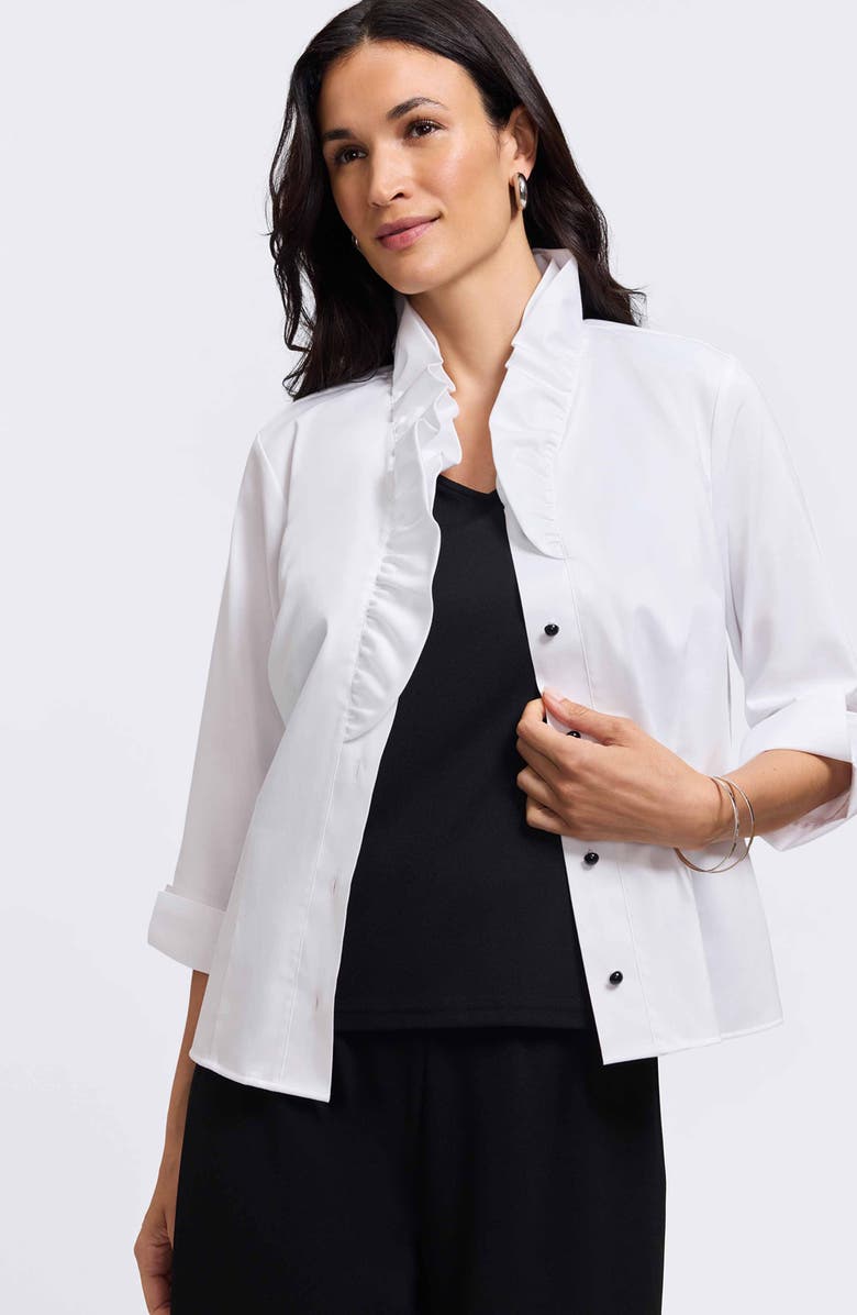 Foxcroft Edith Ruffle Button-Up Shirt, Alternate, color, White