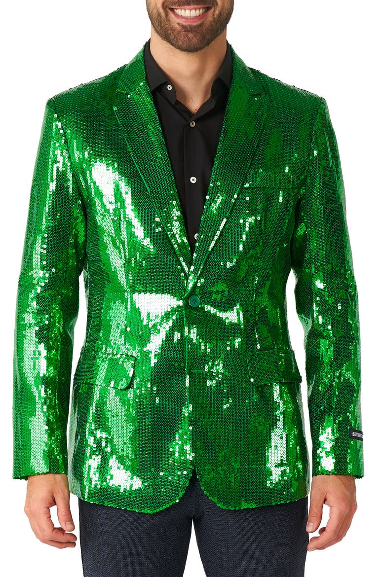 Sequin Green Blazer, Main, color, GREEN