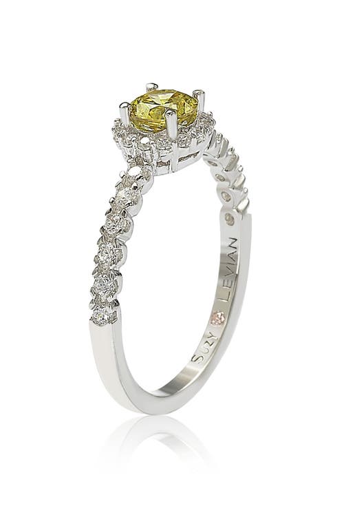 Suzy Levian Halo Yellow Sapphire Bridal Ring In Metallic