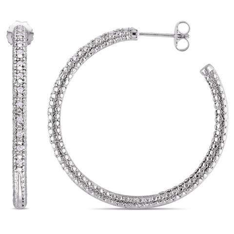 1/4 Ctw Diamond Hoop Earrings Sterling Silver