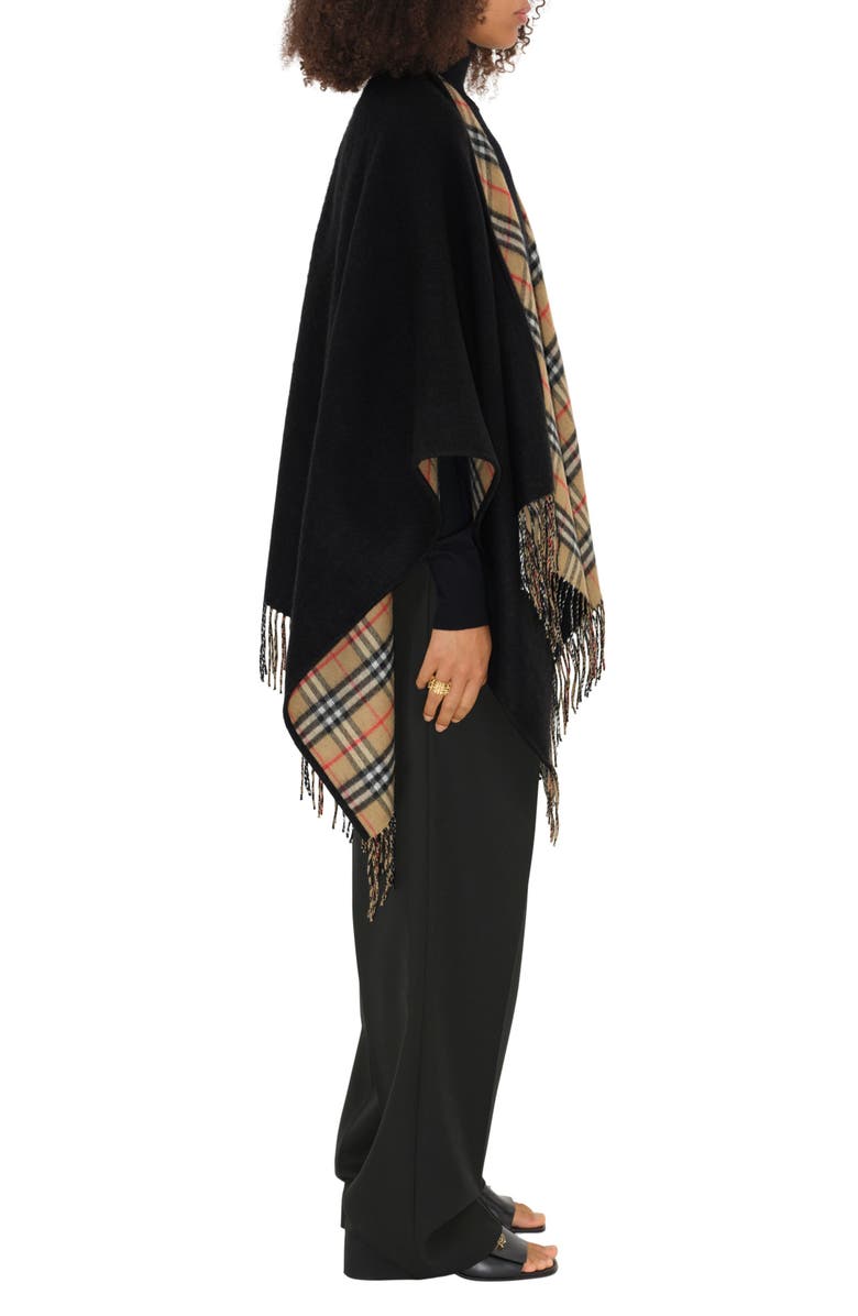 Burberry Reversible Open Front Wool Cape, Alternate, color, Black Check