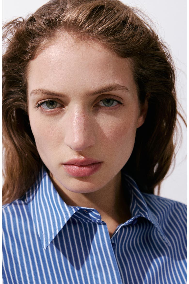 Stripe Crop Button-Up Shirt, Alternate, color, BLUE