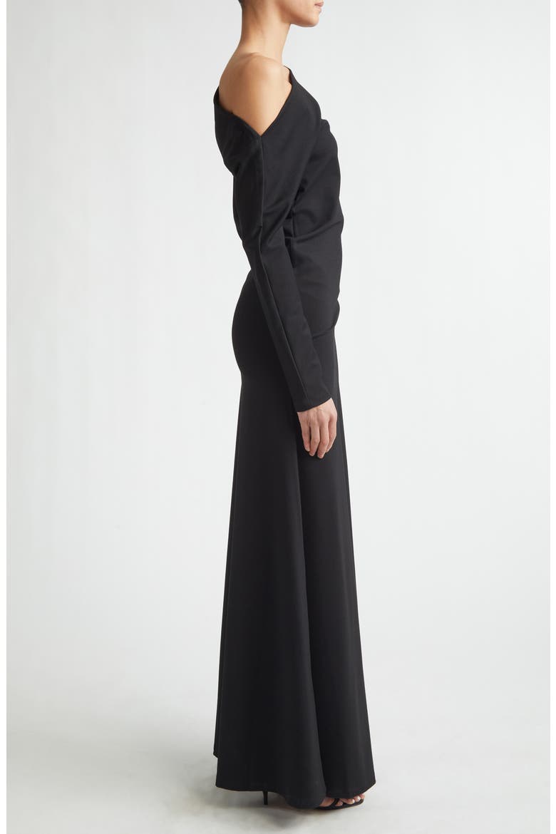 One-Shoulder Long Sleeve Twisted Jersey Maxi Dress, Alternate, color, BLACK