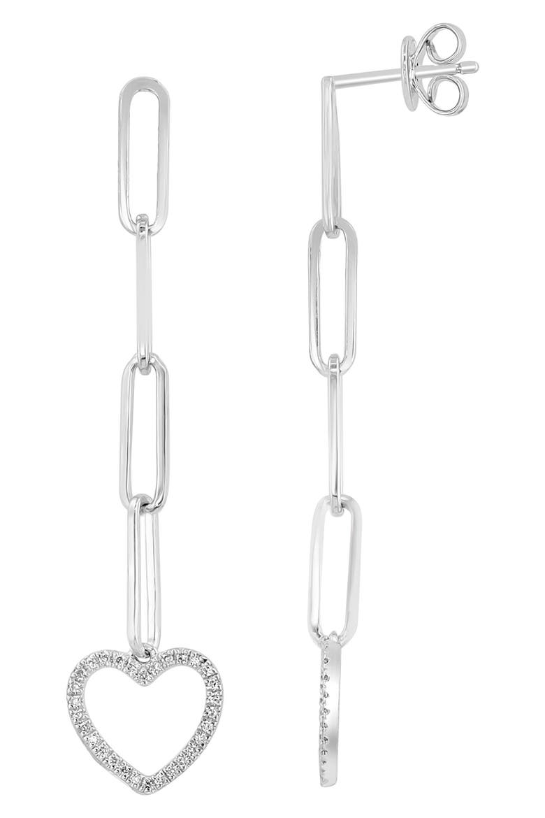 Sterling Silver Diamond Open Heart Drop Earrings - 0.17 ctw., Main, color, WHITE