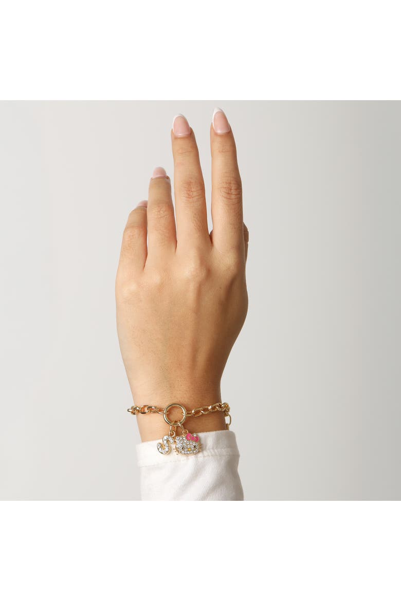 Initial Crystal Charm Bracelet, Gold-Tone, Adjustable, Alternate, color, S