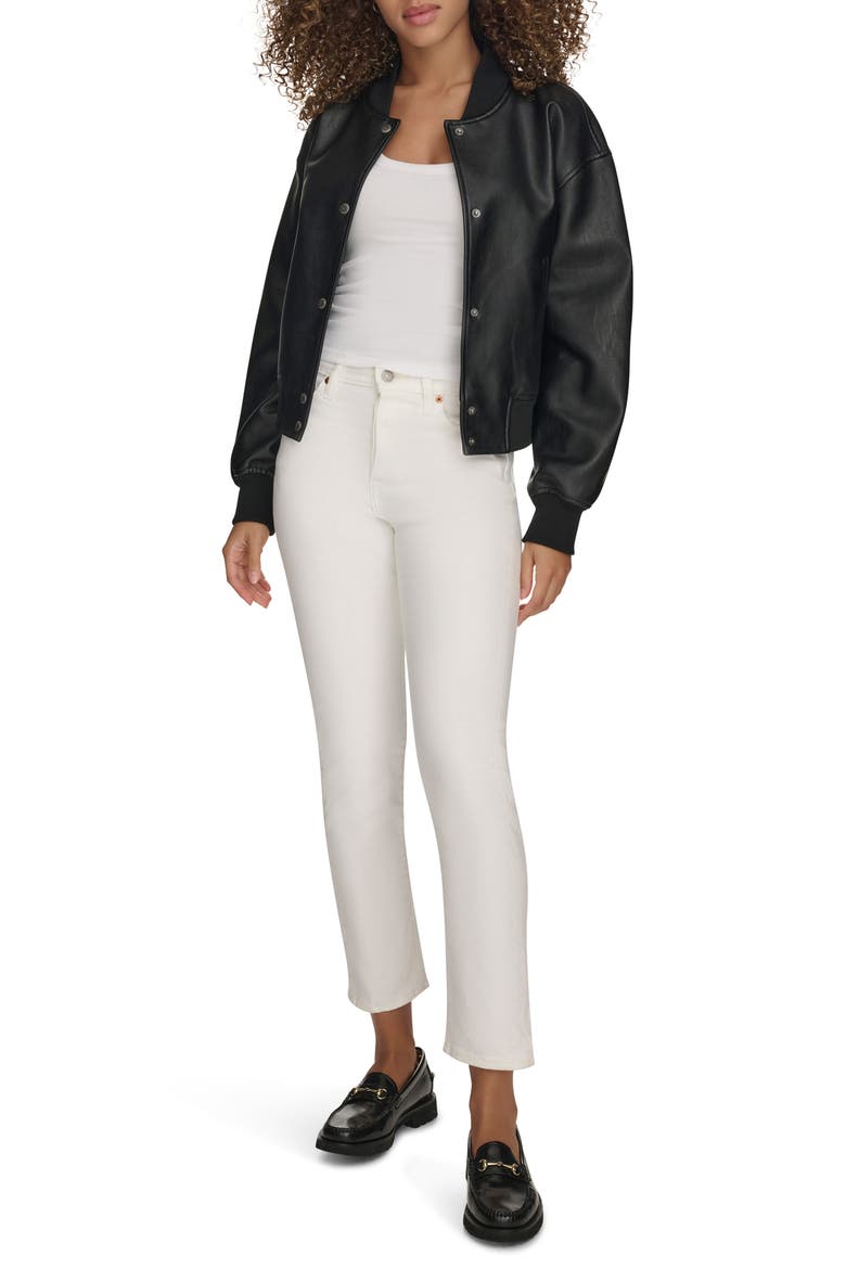 Relaxed Faux Leather Bomber Jacket, Alternate, color, BLK BLACK